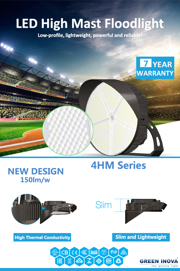 Green Inova Released Updated Version 4HM Series 150lm/w LED High Mast Light