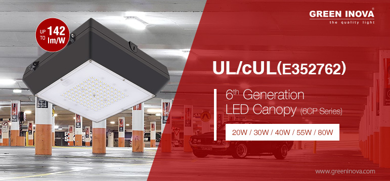 Green Inova Released New LED Canopy Light for Gas Station/Parking Garage Lighting